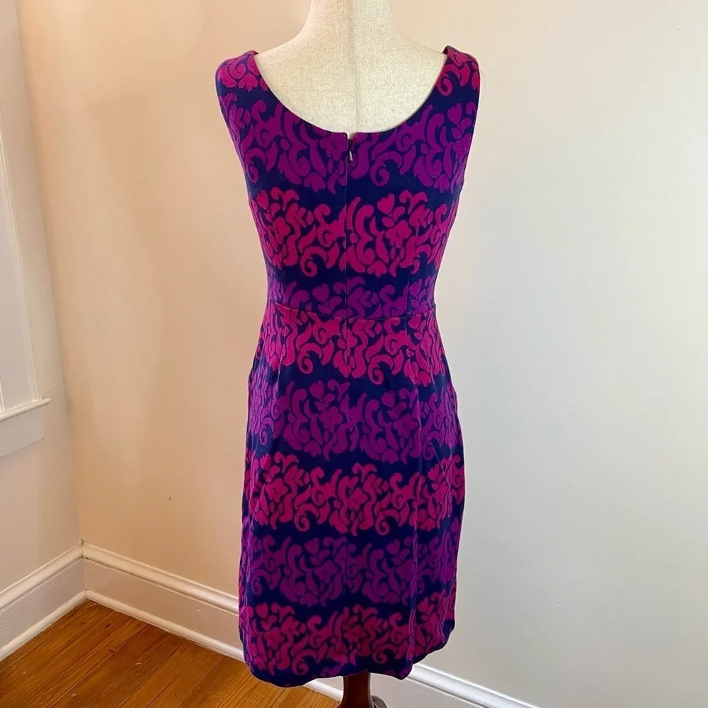 Lilly Pulitzer Jacquard Tie-Waist Sheath Dress Pink Navy Damask Pattern Size S
